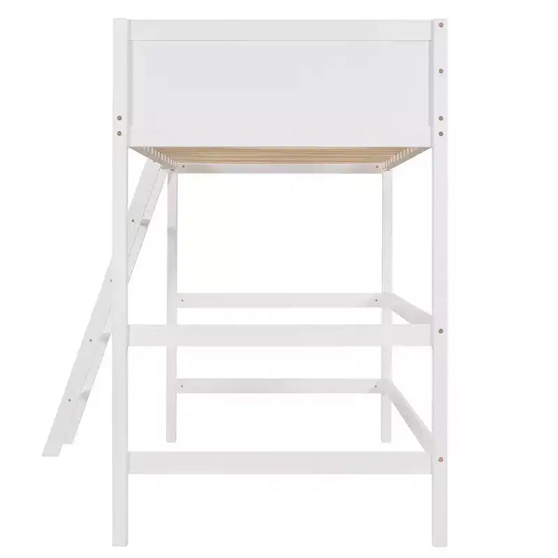 Lit mezzanine double blanc avec échelle et barrières de sécurité, 1 personne