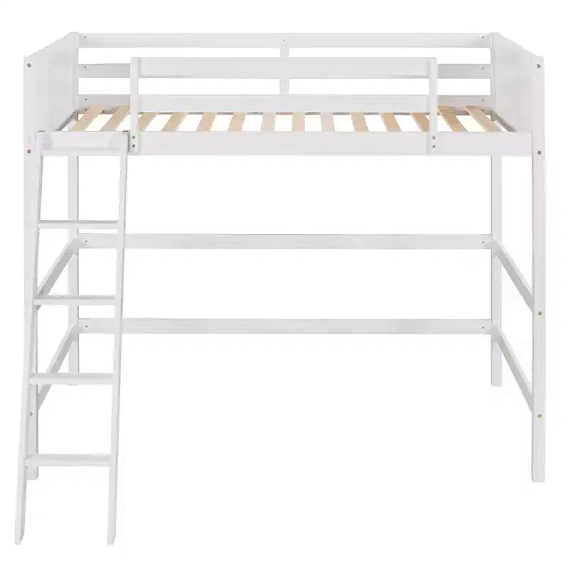 Lit mezzanine double blanc avec échelle et barrières de sécurité, 1 personne