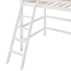 Lit mezzanine double blanc avec échelle et barrières de sécurité, 1 personne