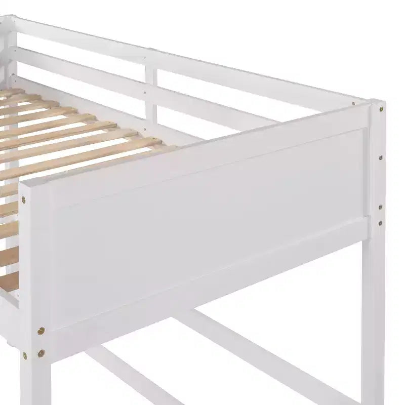 Lit mezzanine double blanc avec échelle et barrières de sécurité, 1 personne