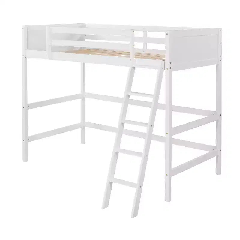 Lit mezzanine double blanc avec échelle et barrières de sécurité, 1 personne