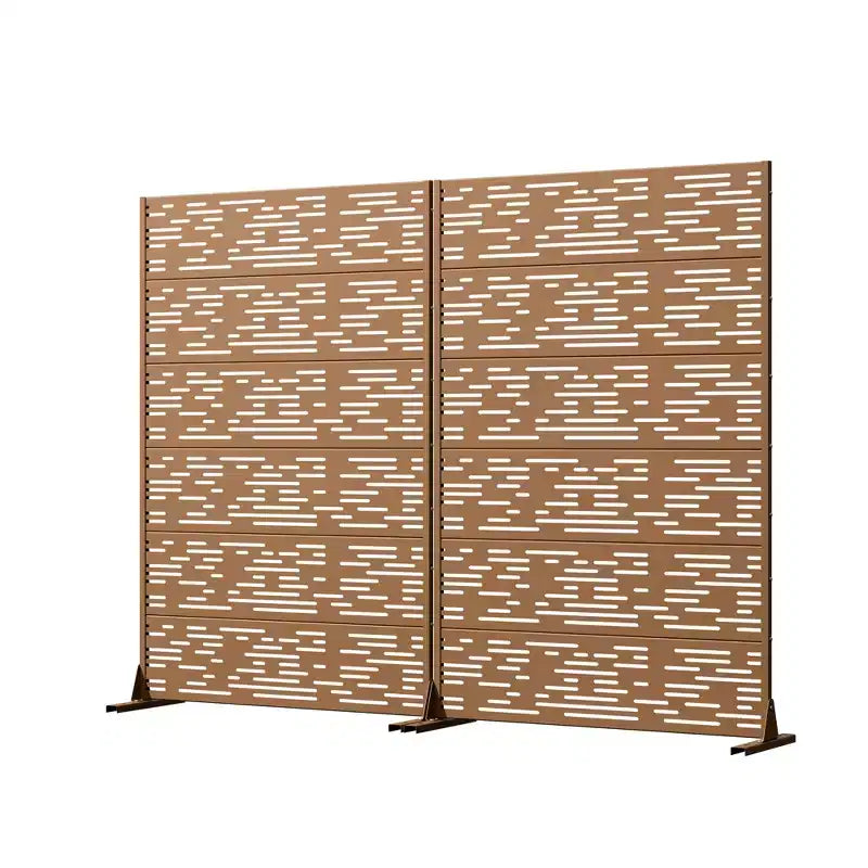 Écran d'intimité extérieur en métal – Brun / Gris foncé / Vert olive, autoportant, 6 panneaux