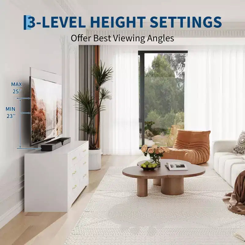 Meuble TV avec support réglable et 6 tiroirs, centre de divertissement pour téléviseurs de 32 à 80 pouces, console multimédia pour chambre à coucher ou salon