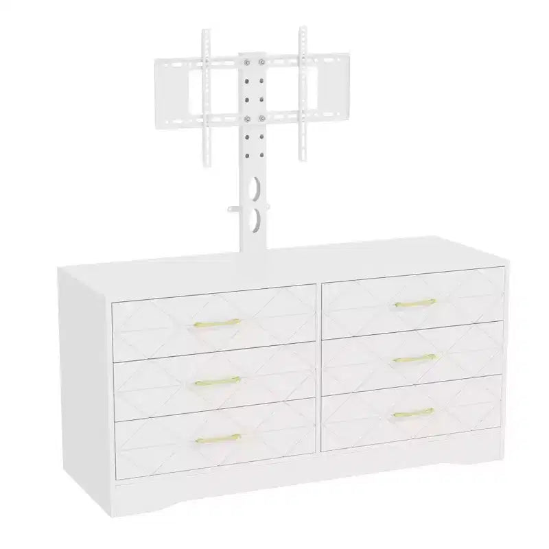 Meuble TV avec support réglable et 6 tiroirs, centre de divertissement pour téléviseurs de 32 à 80 pouces, console multimédia pour chambre à coucher ou salon