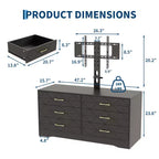 Meuble TV avec support réglable et 6 tiroirs, centre de divertissement pour téléviseurs de 32 à 80 pouces, console multimédia pour chambre à coucher ou salon