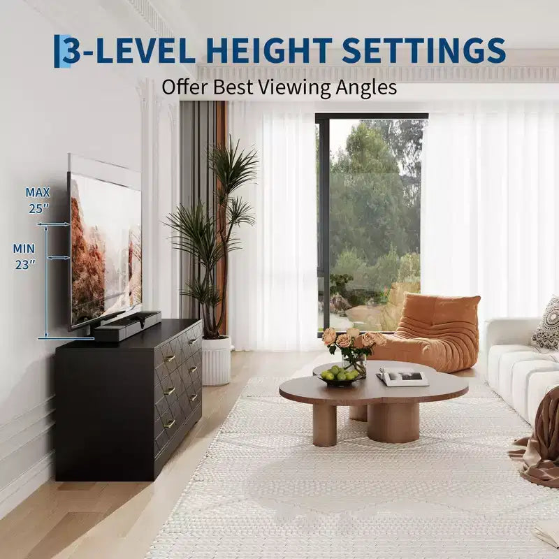 Meuble TV avec support réglable et 6 tiroirs, centre de divertissement pour téléviseurs de 32 à 80 pouces, console multimédia pour chambre à coucher ou salon