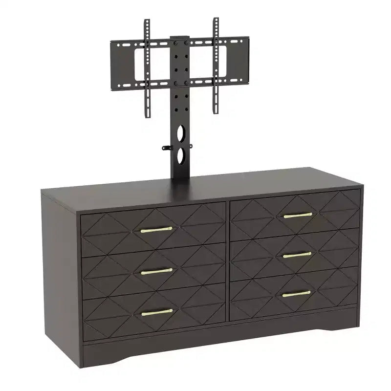 Meuble TV avec support réglable et 6 tiroirs, centre de divertissement pour téléviseurs de 32 à 80 pouces, console multimédia pour chambre à coucher ou salon