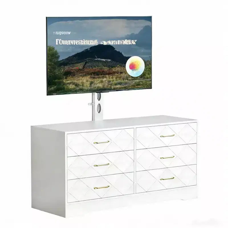 Meuble TV avec support réglable et 6 tiroirs, centre de divertissement pour téléviseurs de 32 à 80 pouces, console multimédia pour chambre à coucher ou salon