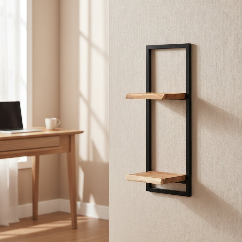 vidaXL Wall Shelf Set Set of 5 Acacia wood brown and black