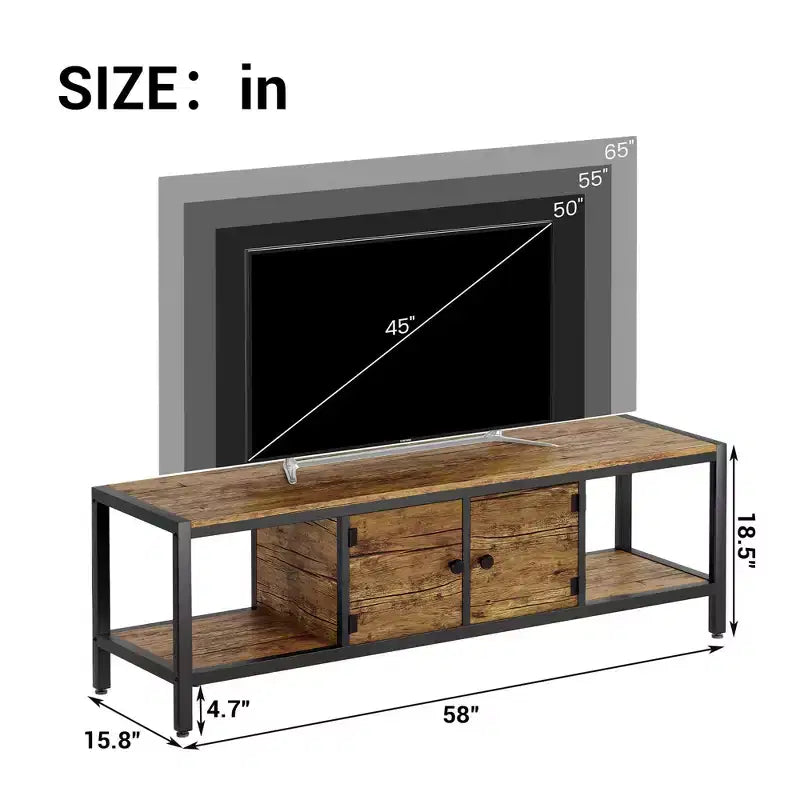 Meuble TV rustique marron, 167 cm (L), convient aux téléviseurs jusqu'à 75", pour 1 à 2 personnes