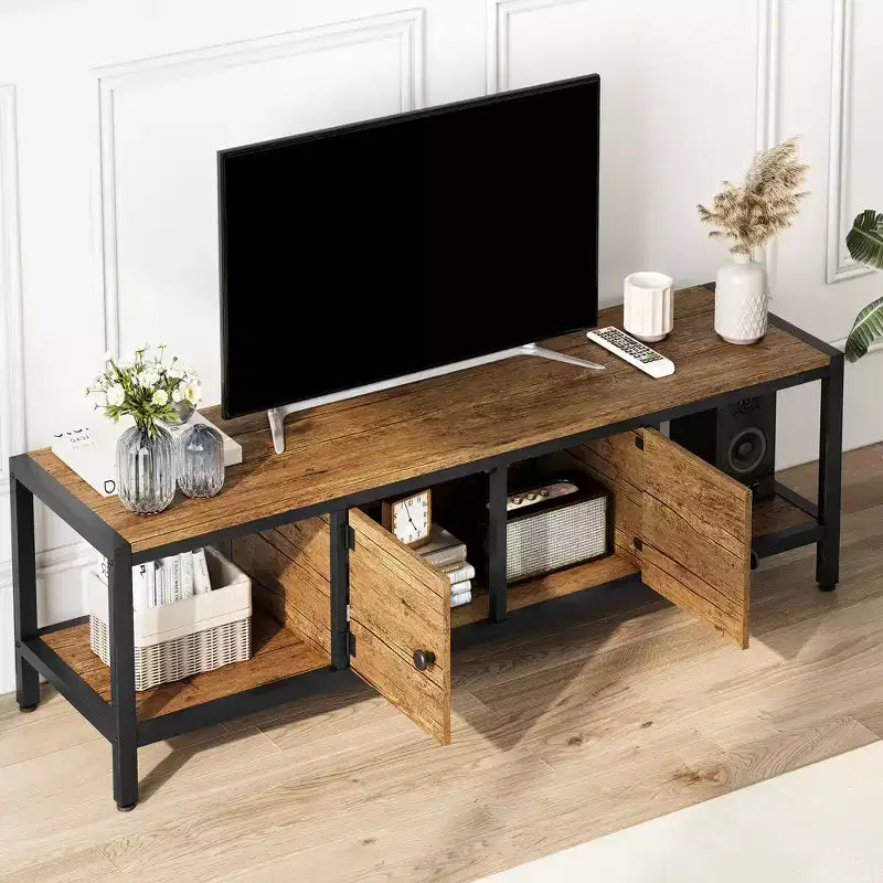 Meuble TV rustique marron, 167 cm (L), convient aux téléviseurs jusqu'à 75", pour 1 à 2 personnes