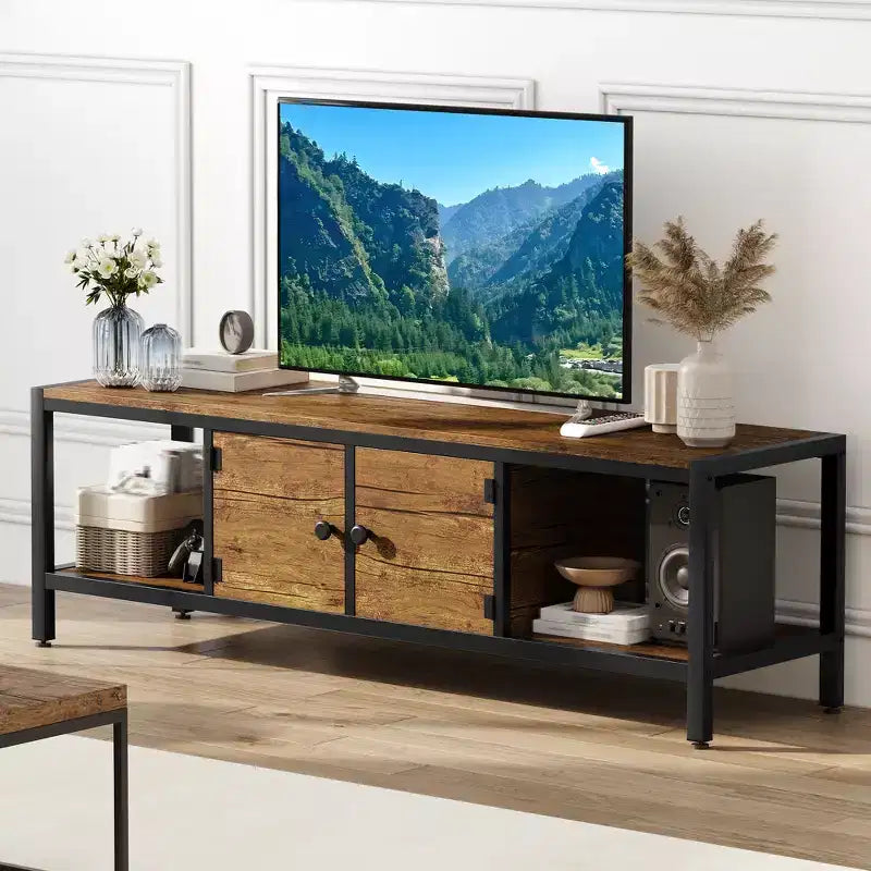 Meuble TV rustique marron, 167 cm (L), convient aux téléviseurs jusqu'à 75", pour 1 à 2 personnes