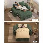 Canapé-lit 2 places en chenille/velours côtelé avec dossier inclinable – Beige/Vert/Gris