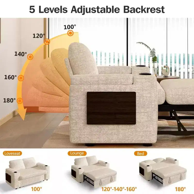 Canapé-lit 2 places en chenille/velours côtelé avec dossier inclinable – Beige/Vert/Gris