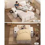 Canapé-lit 2 places en chenille/velours côtelé avec dossier inclinable – Beige/Vert/Gris