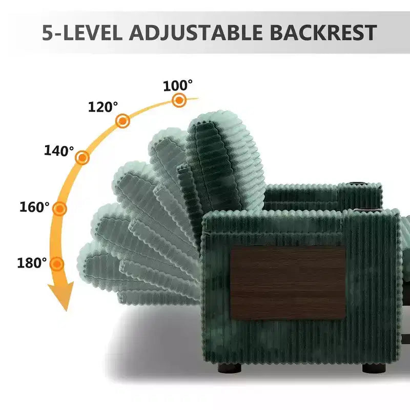 Canapé-lit 2 places en chenille/velours côtelé avec dossier inclinable – Beige/Vert/Gris