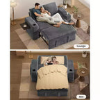 Canapé-lit 2 places en chenille/velours côtelé avec dossier inclinable – Beige/Vert/Gris