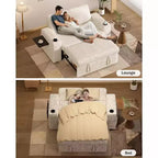 Canapé-lit 2 places en chenille/velours côtelé avec dossier inclinable – Beige/Vert/Gris