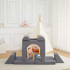 Canapé de jeu modulaire en daim gris – Canapé en mousse 10 pièces, 2 places