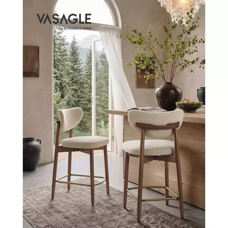 Tabourets de bar rembourrés beiges cappuccino, ensemble de 2