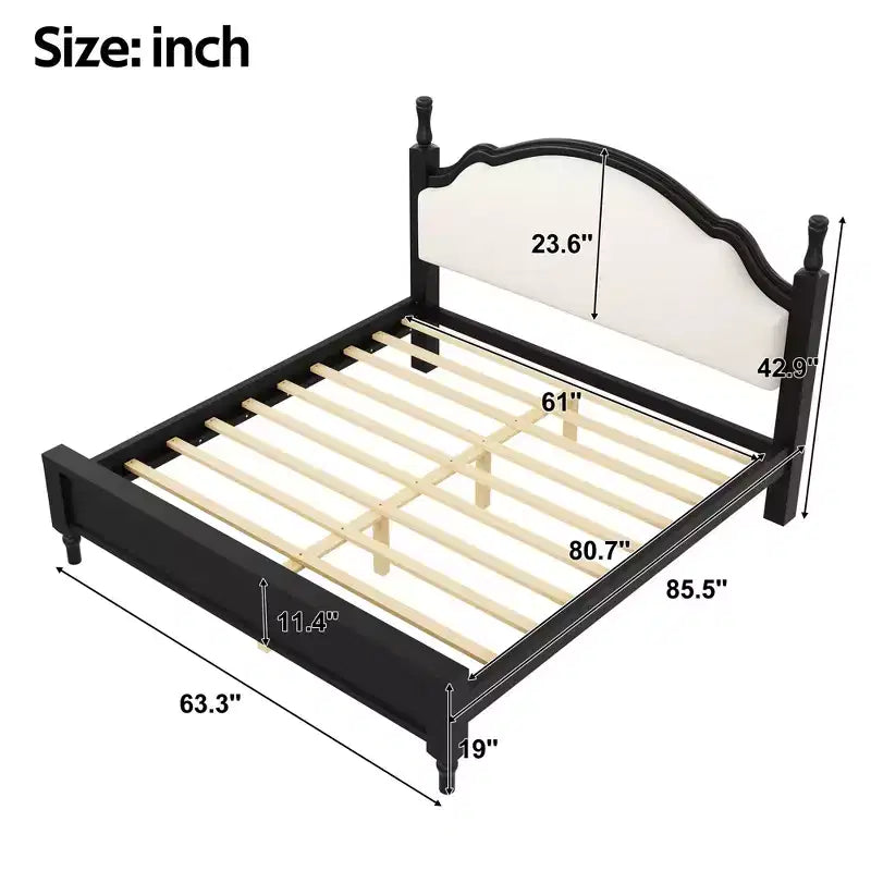 Lit plateforme capitonné noir / marron avec tête de lit incurvée, Grand lit / Très grand lit, 1 personne