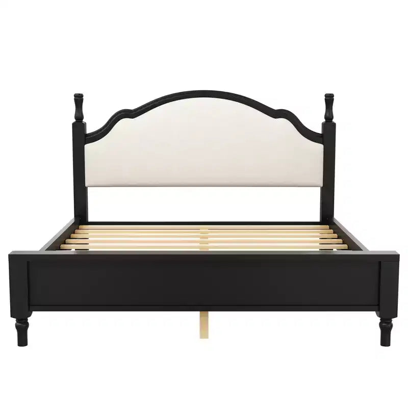 Lit plateforme capitonné noir / marron avec tête de lit incurvée, Grand lit / Très grand lit, 1 personne