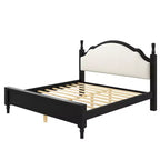 Lit plateforme capitonné noir / marron avec tête de lit incurvée, Grand lit / Très grand lit, 1 personne