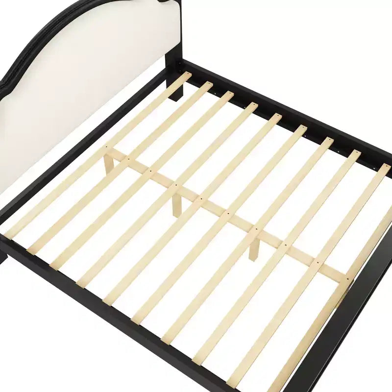 Lit plateforme capitonné noir / marron avec tête de lit incurvée, Grand lit / Très grand lit, 1 personne