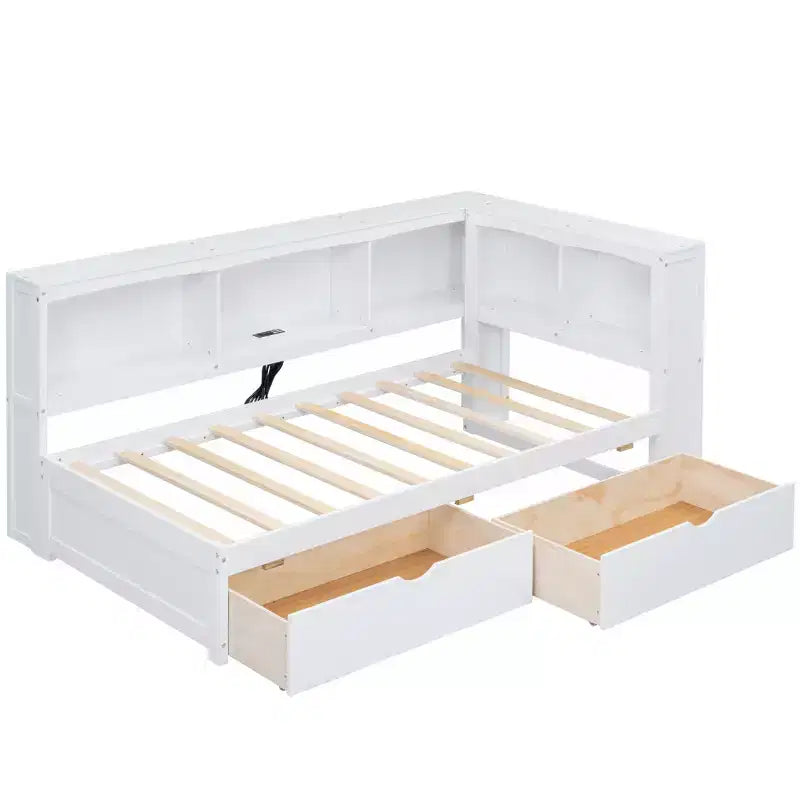 Lit de repos jumeau blanc avec tiroirs de rangement et ports USB – 1 personne