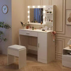 Coiffeuse lumineuse noire/blanche avec miroir et tabouret, 1 personne