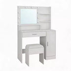 Coiffeuse lumineuse noire/blanche avec miroir et tabouret, 1 personne