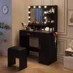 Coiffeuse lumineuse noire/blanche avec miroir et tabouret, 1 personne