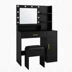 Coiffeuse lumineuse noire/blanche avec miroir et tabouret, 1 personne