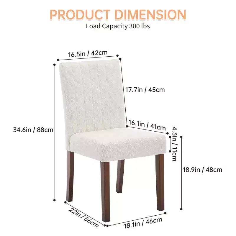 Chaise de salle à manger Parsons à dossier haut en lin beige/gris, lot de 2