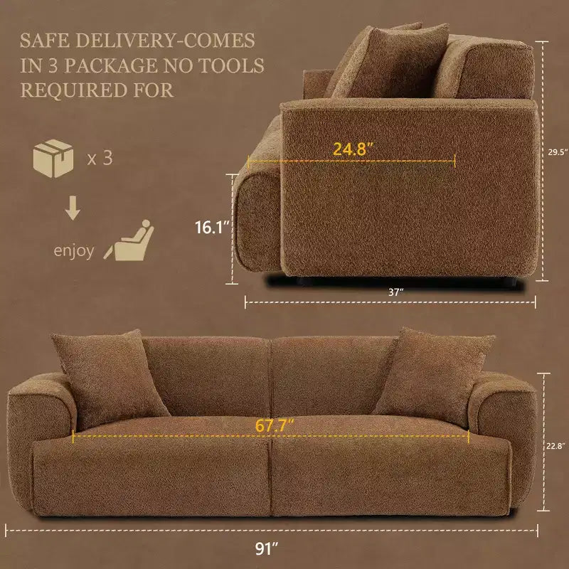 Canapé 3 places en Boucle – Bleu / Marron / Gris / Taupe / Blanc