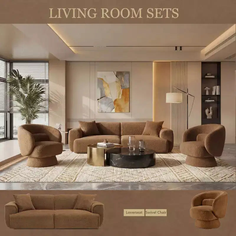 Canapé 3 places en Boucle – Bleu / Marron / Gris / Taupe / Blanc