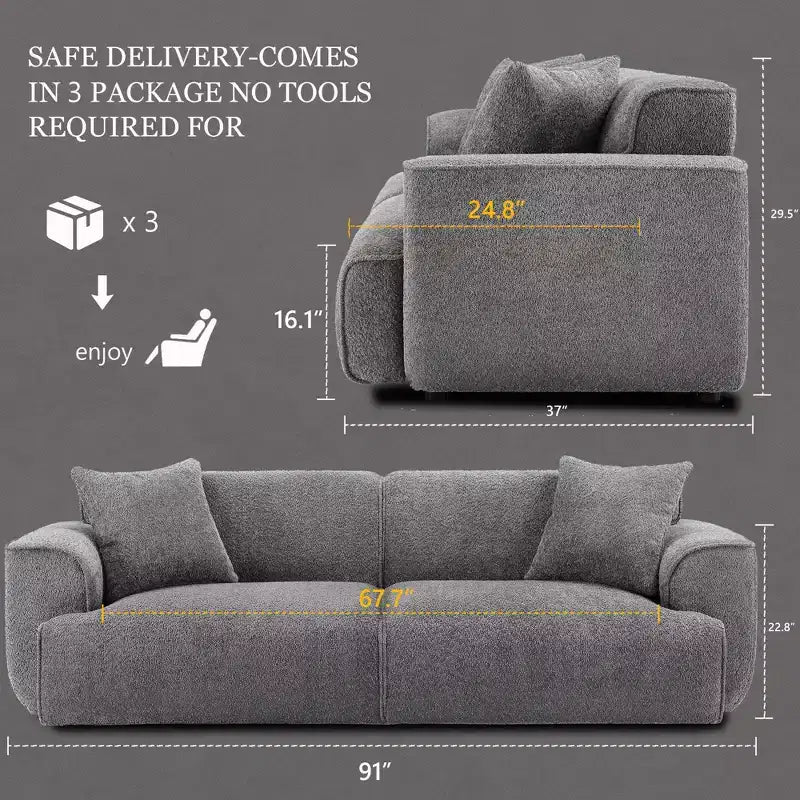 Canapé 3 places en Boucle – Bleu / Marron / Gris / Taupe / Blanc