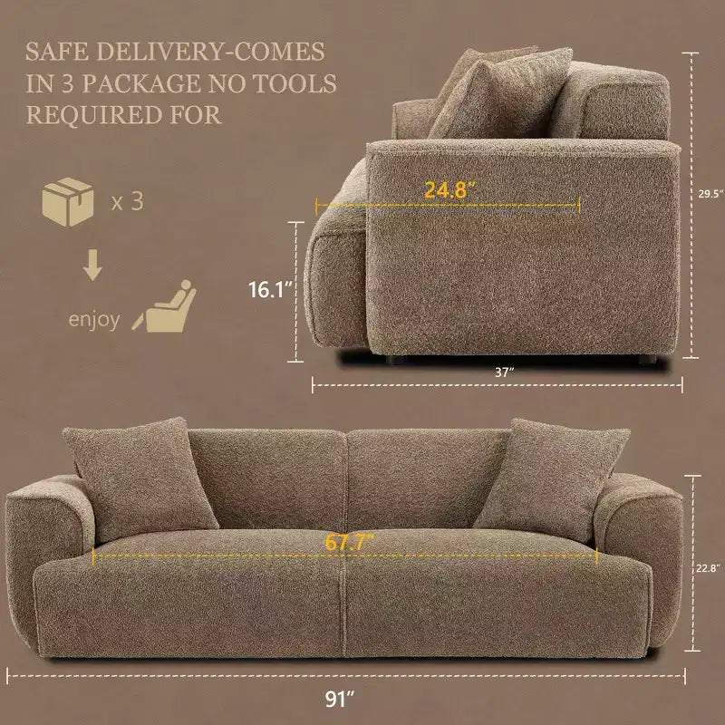 Canapé 3 places en Boucle – Bleu / Marron / Gris / Taupe / Blanc