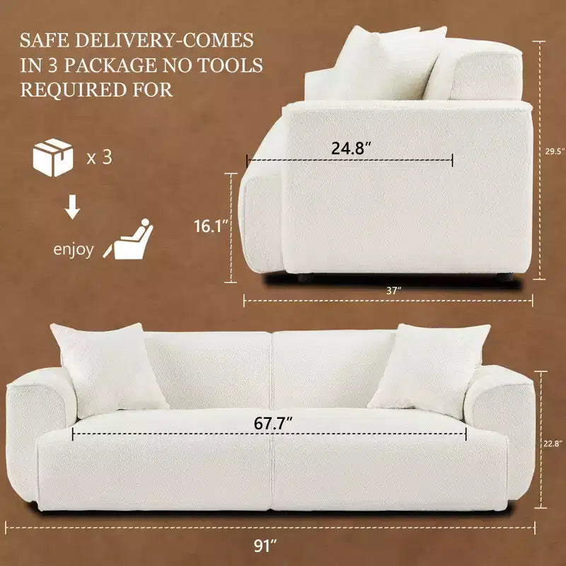 Canapé 3 places en Boucle – Bleu / Marron / Gris / Taupe / Blanc