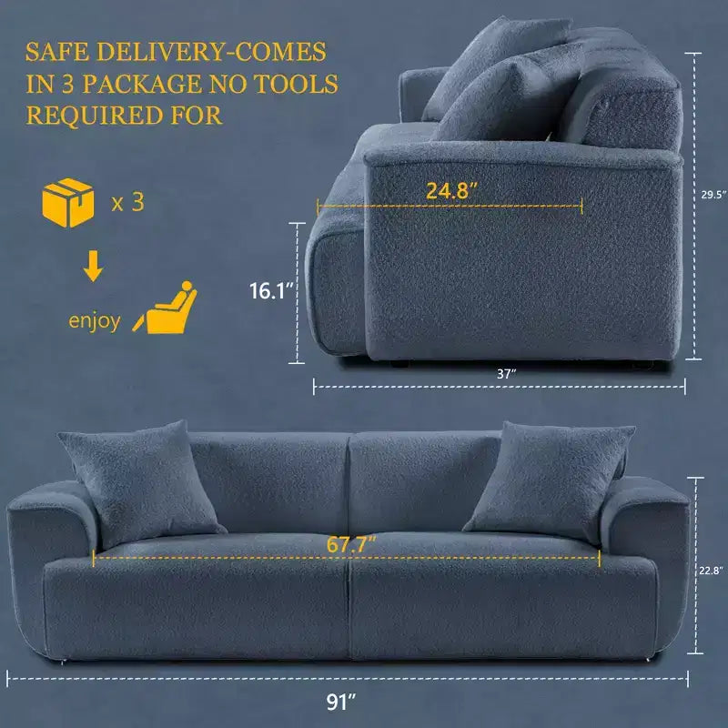 Canapé 3 places en Boucle – Bleu / Marron / Gris / Taupe / Blanc