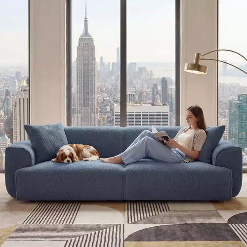 91 Modern Sofa Couch, Comfy Deep Seat Teddy Cloud Sofa, Upholstered 3-Seater Boucle Couch, Oversized Loveseat for Living Room, Bedroom