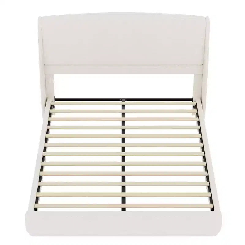 Lit plateforme capitonné Queen avec tête de lit à oreilles – Beige/Marron, 2 places