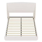 Lit plateforme capitonné Queen avec tête de lit à oreilles – Beige/Marron, 2 places