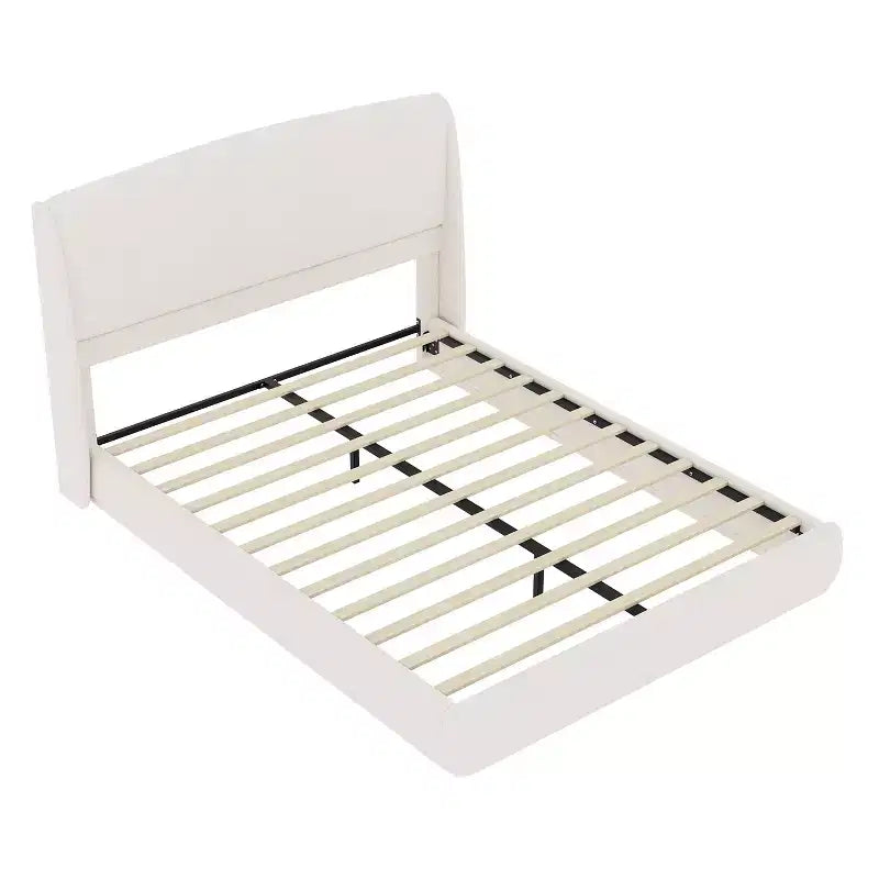Lit plateforme capitonné Queen avec tête de lit à oreilles – Beige/Marron, 2 places