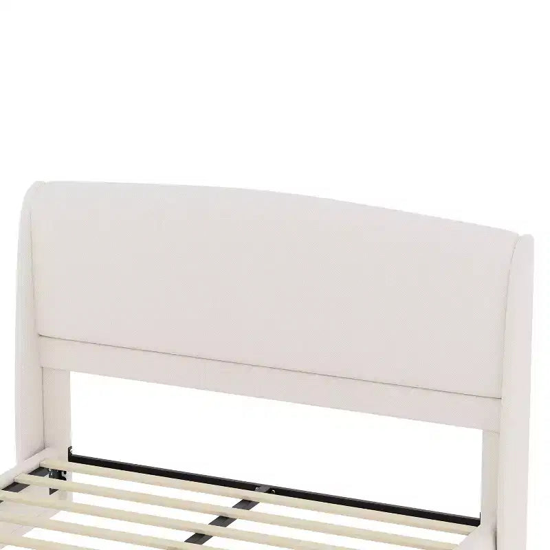 Lit plateforme capitonné Queen avec tête de lit à oreilles – Beige/Marron, 2 places