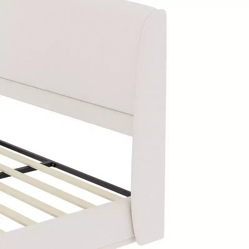 Lit plateforme capitonné Queen avec tête de lit à oreilles – Beige/Marron, 2 places