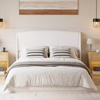 Lit plateforme capitonné Queen avec tête de lit à oreilles – Beige/Marron, 2 places