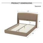 Lit plateforme capitonné Queen avec tête de lit à oreilles – Beige/Marron, 2 places