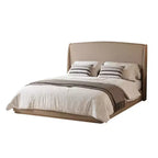 Lit plateforme capitonné Queen avec tête de lit à oreilles – Beige/Marron, 2 places