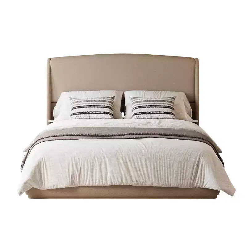 Lit plateforme capitonné Queen avec tête de lit à oreilles – Beige/Marron, 2 places